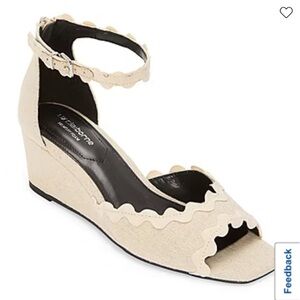 NIB Liz Claiborne Beige Scalloped Ankle-Strap Wedge Sandal Size 9